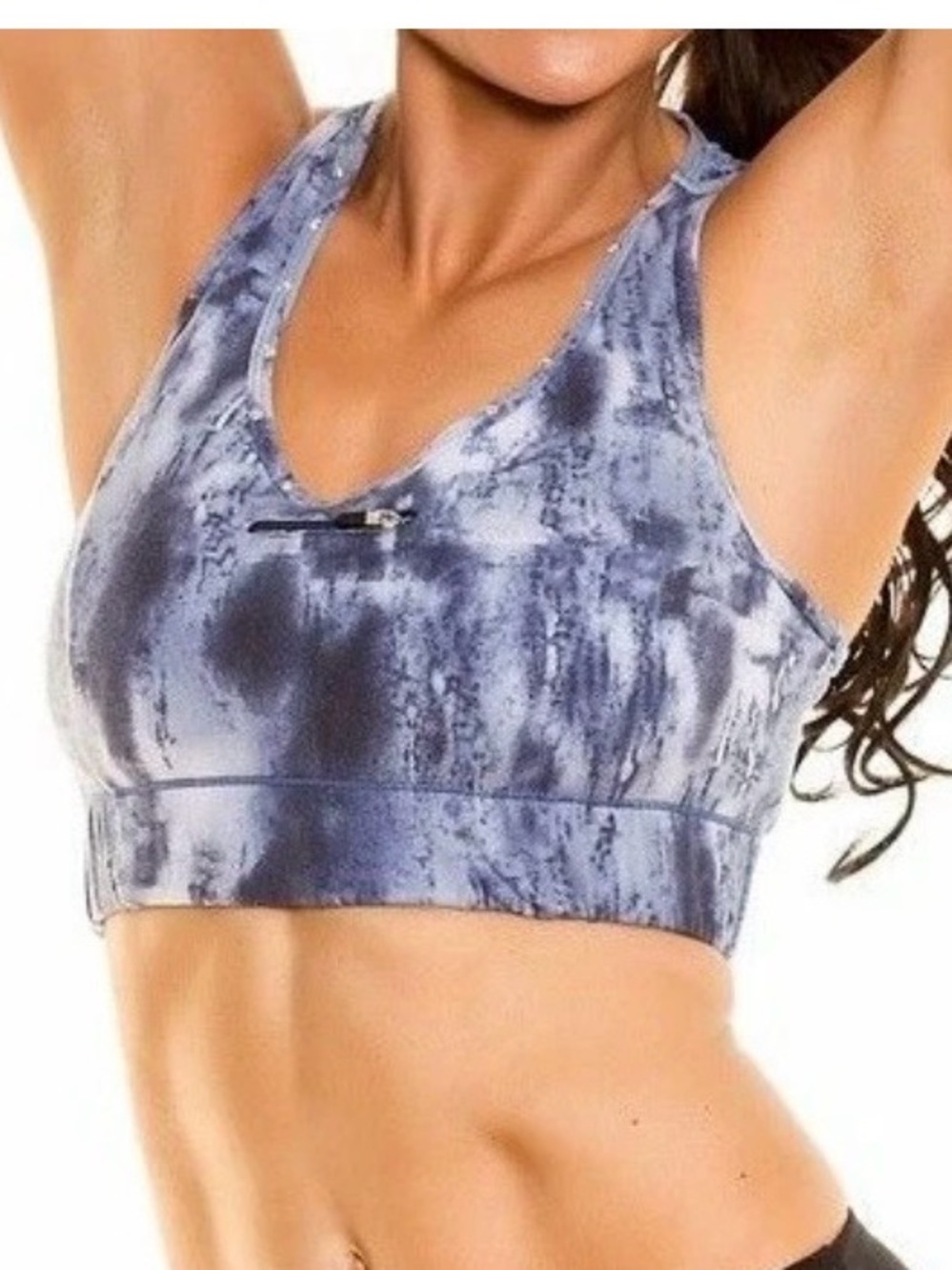 Body Rock Sport Sports Bra Crystal Sequins Zip Pocket Size S Gray Marble Tie Dye